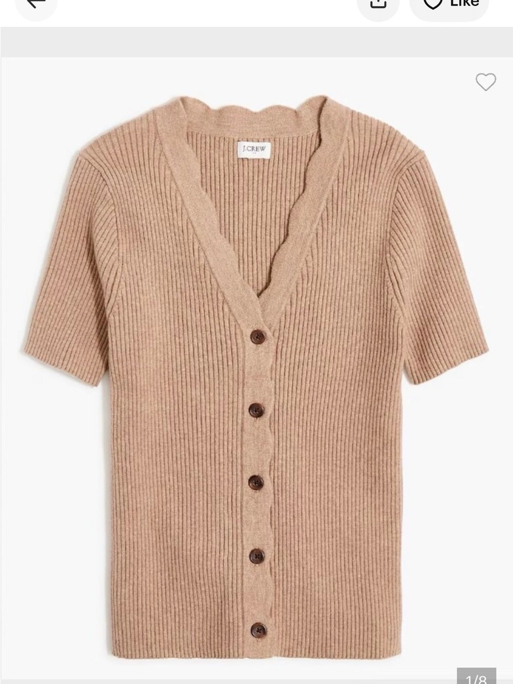 J. Crew Tan Ribbed Short-Sleeve Button Cardigan